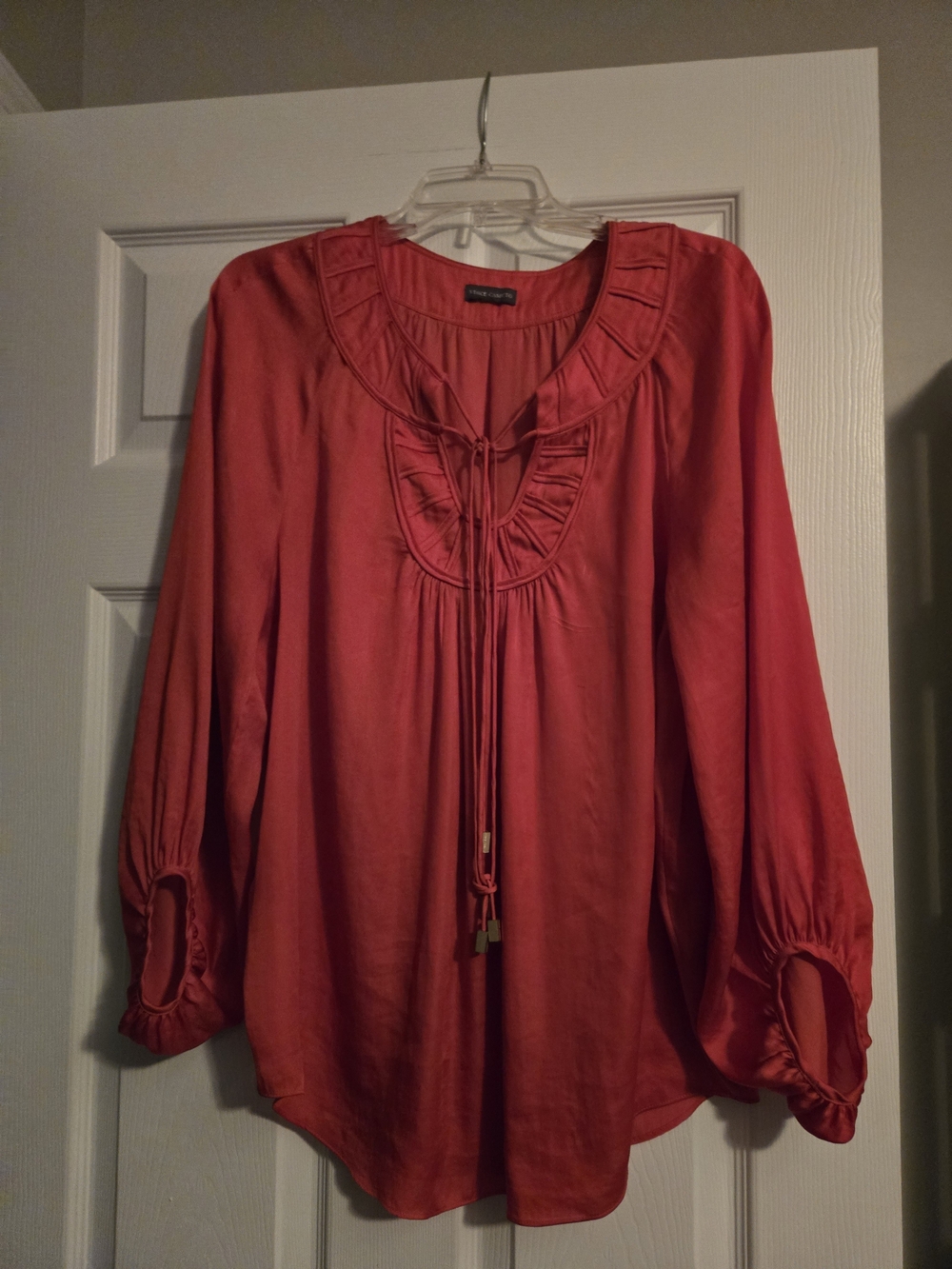 Vince Camuto Pink Peasant Blouse with Tassel Tie